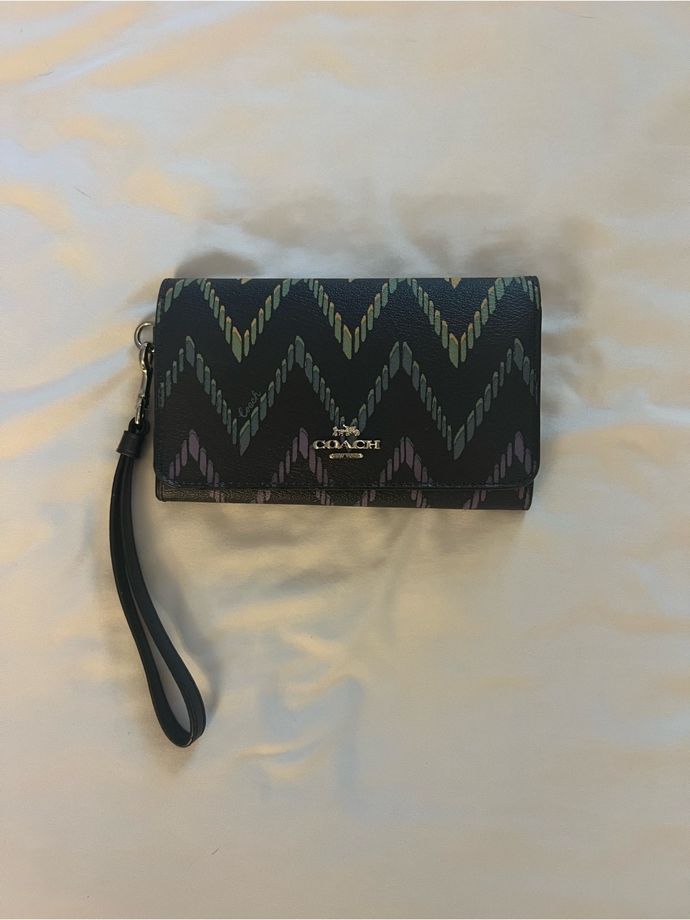 Coach Black Multicolor Chevron Wristlet